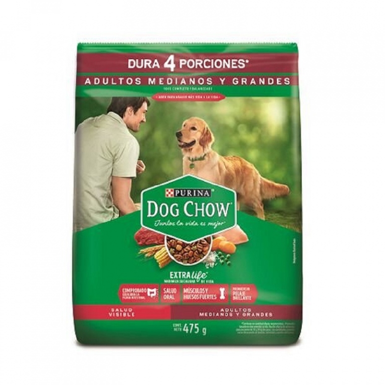 DOG CHOW ADULTOS MEDIANOS Y GRANDES CARNE Y POLLO 475GR
