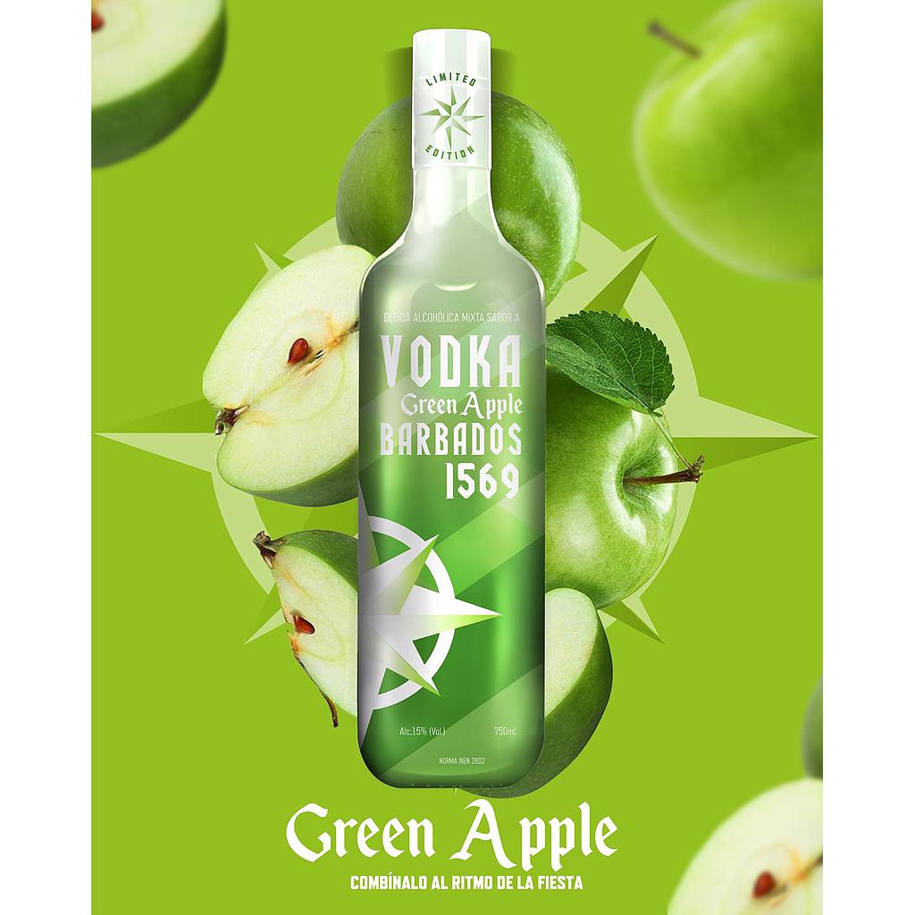 BDX VODKA BARBADOS GREEN APPLE 1000ML + VASO