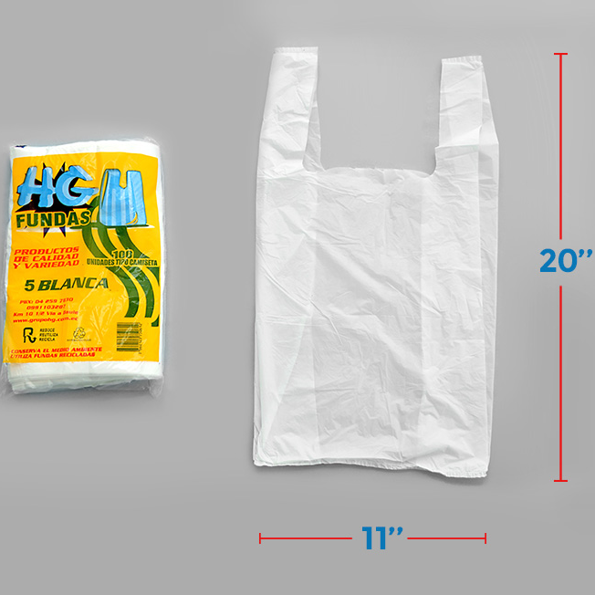 FUNDA PLASTICA HG TIPO CAMISETA BLANCA N°5 